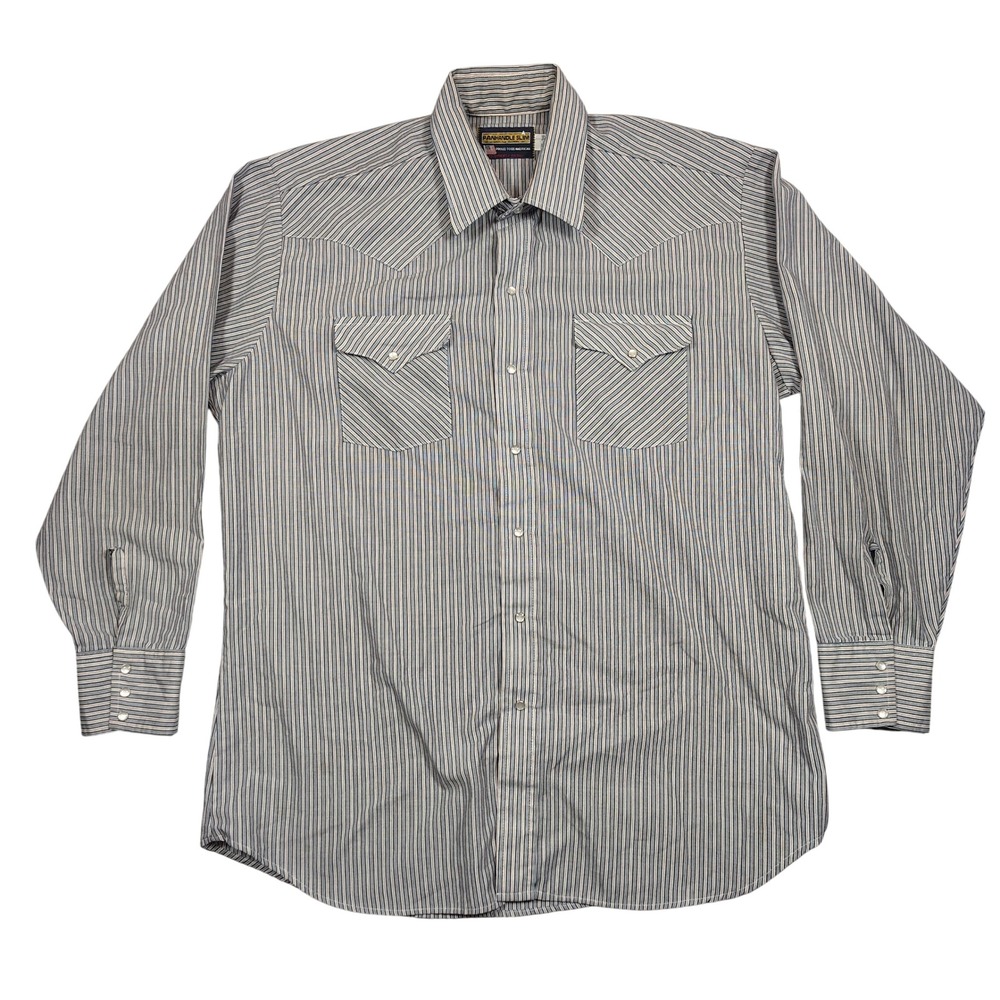 Panhandle Slim Western Shirt Mens 17.5 Blue Red Striped Pearl Snap Long Sleeve